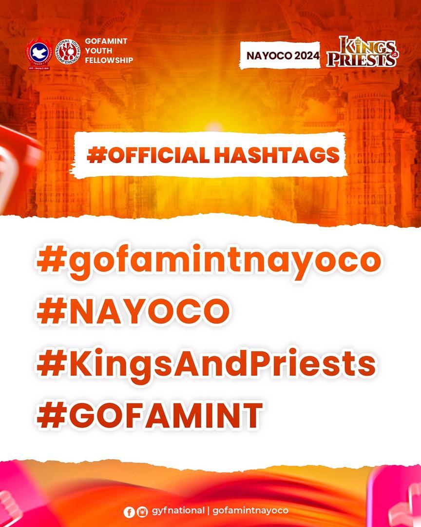 To get along our numerous posts on our social media handles, use the following hashtags. You can also get us to know your experiences too by using them. #gofamintnayoco #NAYOCO #kingsandpriests #GOFAMINT