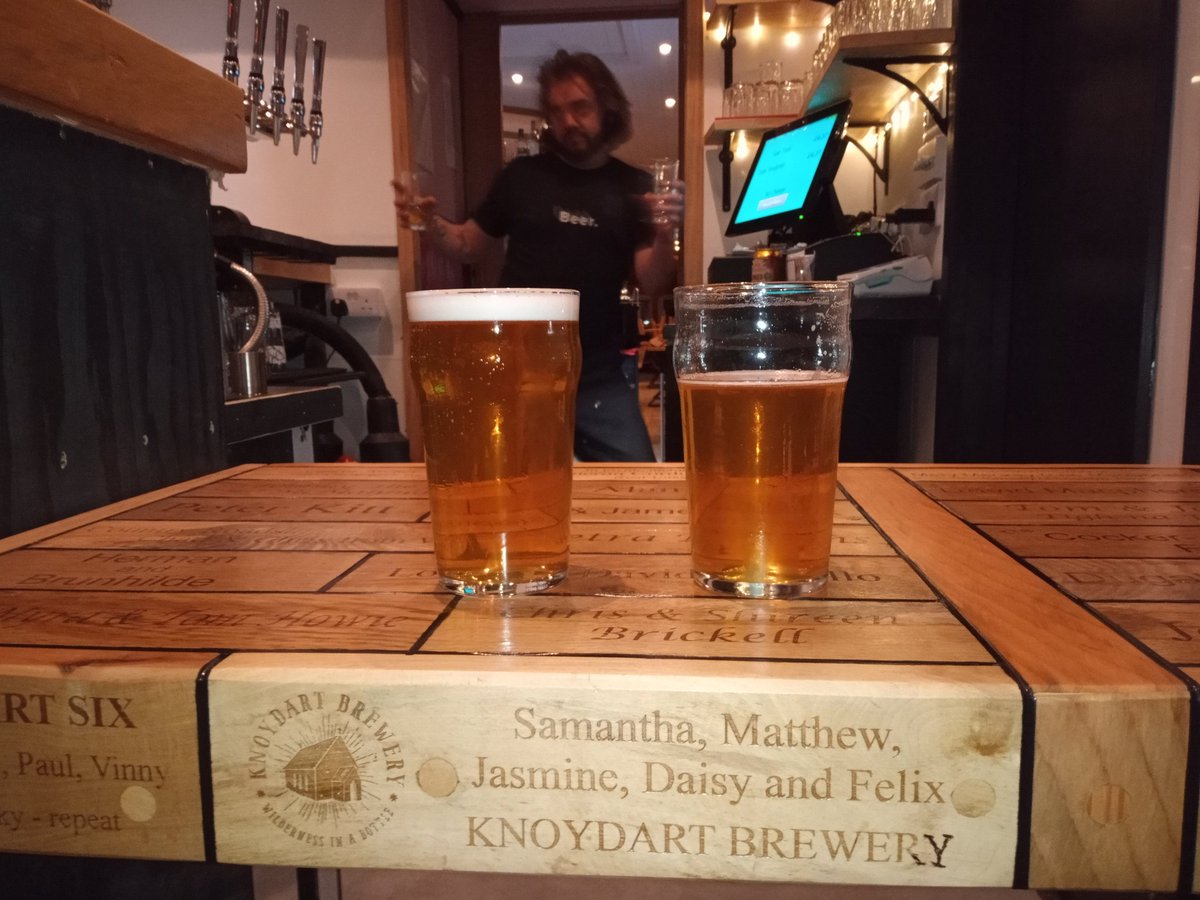 The Wee Bar at The Old Forge opened yesterday and very good it is. Here are two pints of Old Forge Revival, Will the pub manager and the brewery's bar brick. Well done to the team at <a href="/theoldforgecbs/">The Old Forge, Knoydart</a>