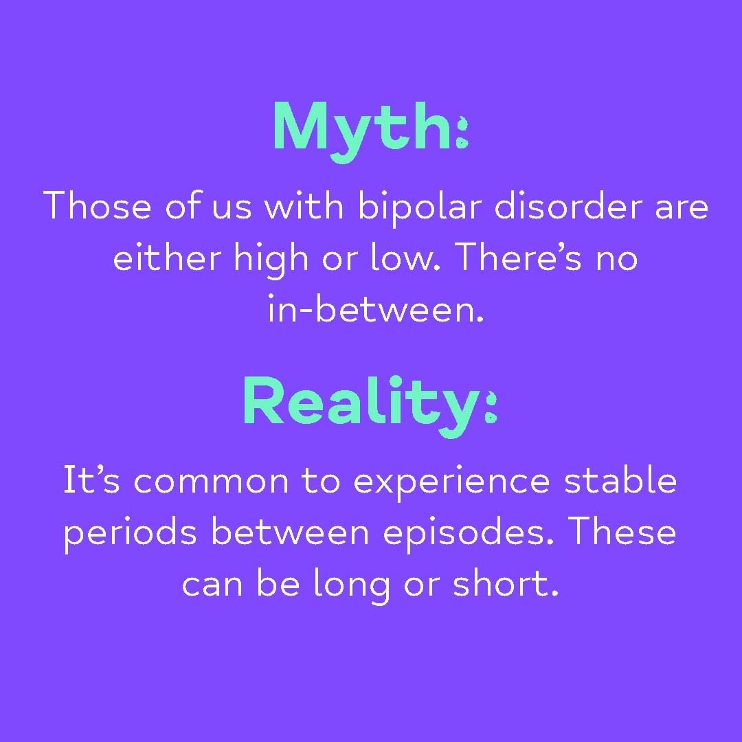 This #WorldBipolarDay, we're highlighting some common misconceptions about bipolar disorder. It's estimated that 1.3 million of us in the UK have bipolar disorder. But it's still a mental health problem that's widely misunderstood. Share this post to help us bust some myths 💙