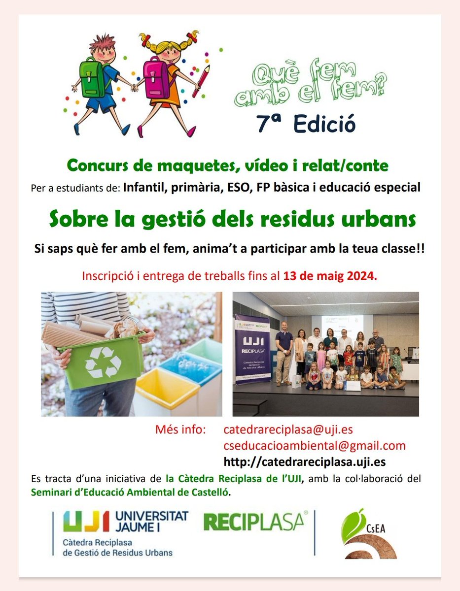Ja està publicat al web la 7ª edició del concurs "Què fem amb el fem?" promogut per <a href="/CreciplasaUJI/">Càtedra Reciplasa UJI</a>
uji.es/perfils/empres…