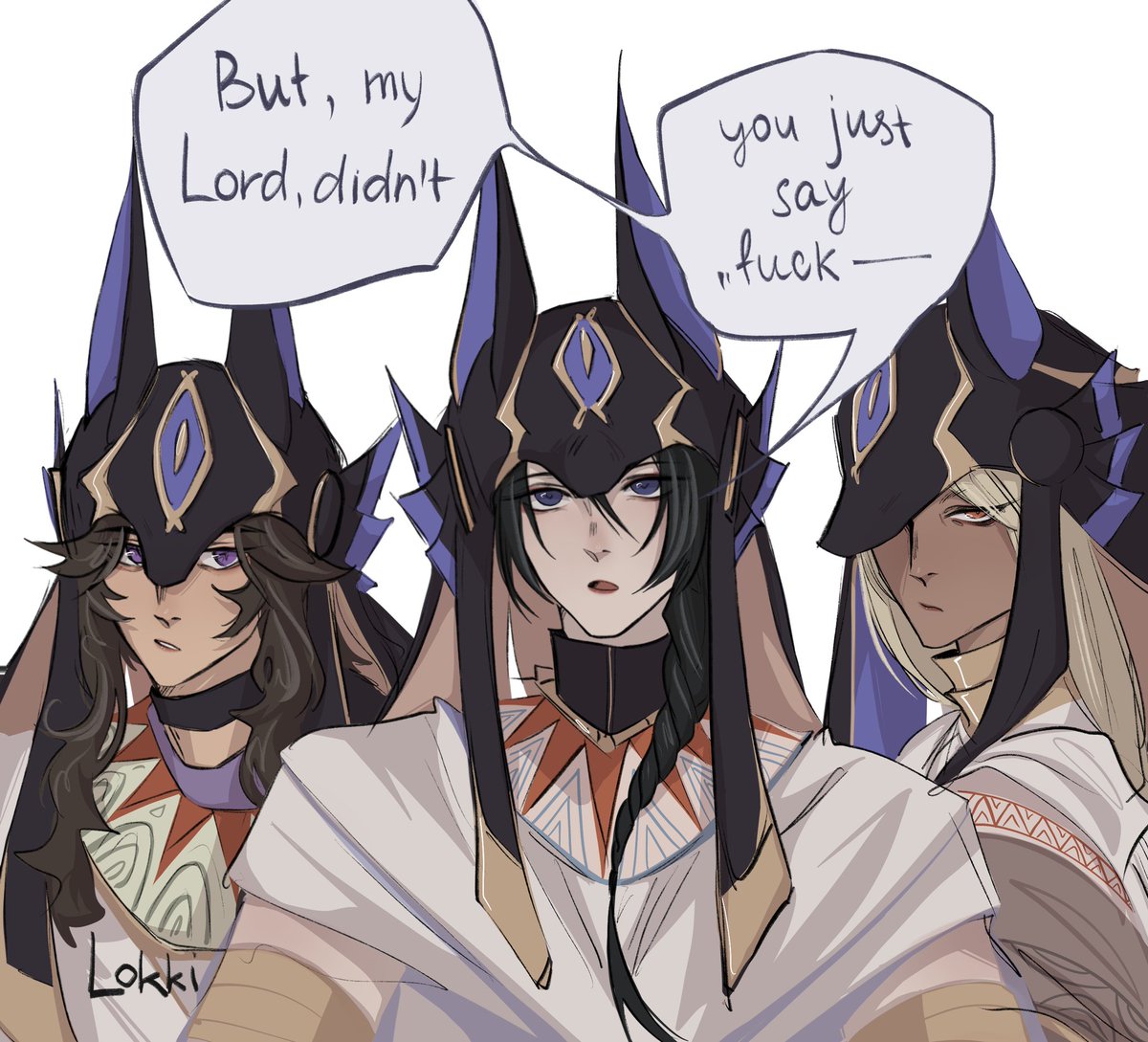 lokk1_png's tweet photo. Deshret sketches based on the description of the "Dialogues of the Desert sages" polearm and on a tiktok sound. It's a commission, the funniest one i made so far! 

Debate club ver 2.0 i suppose 

#Genshinfanart #deshret #kingdeshret https://t.co/oif6MeyOkt