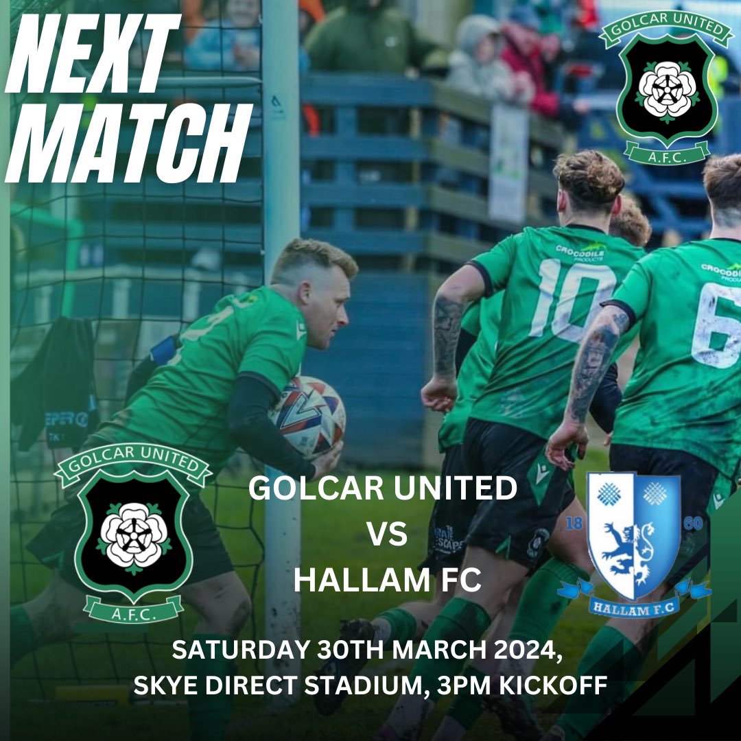 Matchday! We’re back at the Skye direct stadium this afternoon as we take on @HallamFC1860! Will you be coming to support the village? 💚🖤
