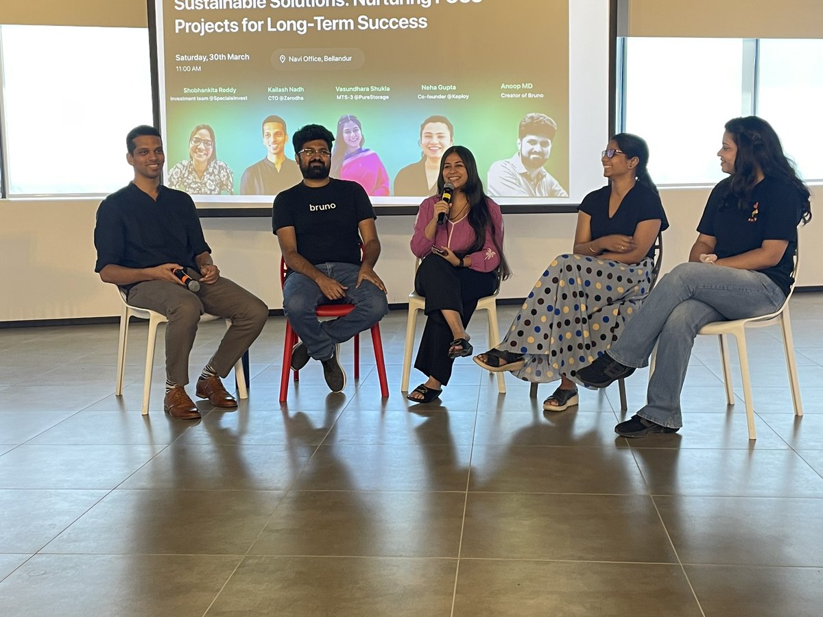 Fascinating insights shared on fostering FOSS projects for a sustainable future at @FOSSUnitedBLR by Kailash Nadh, @anoopcodes, @vasundharaas, Shobhankita Reddy, @know_neha #FOSS #paneldiscussion #meetup #techmeetup