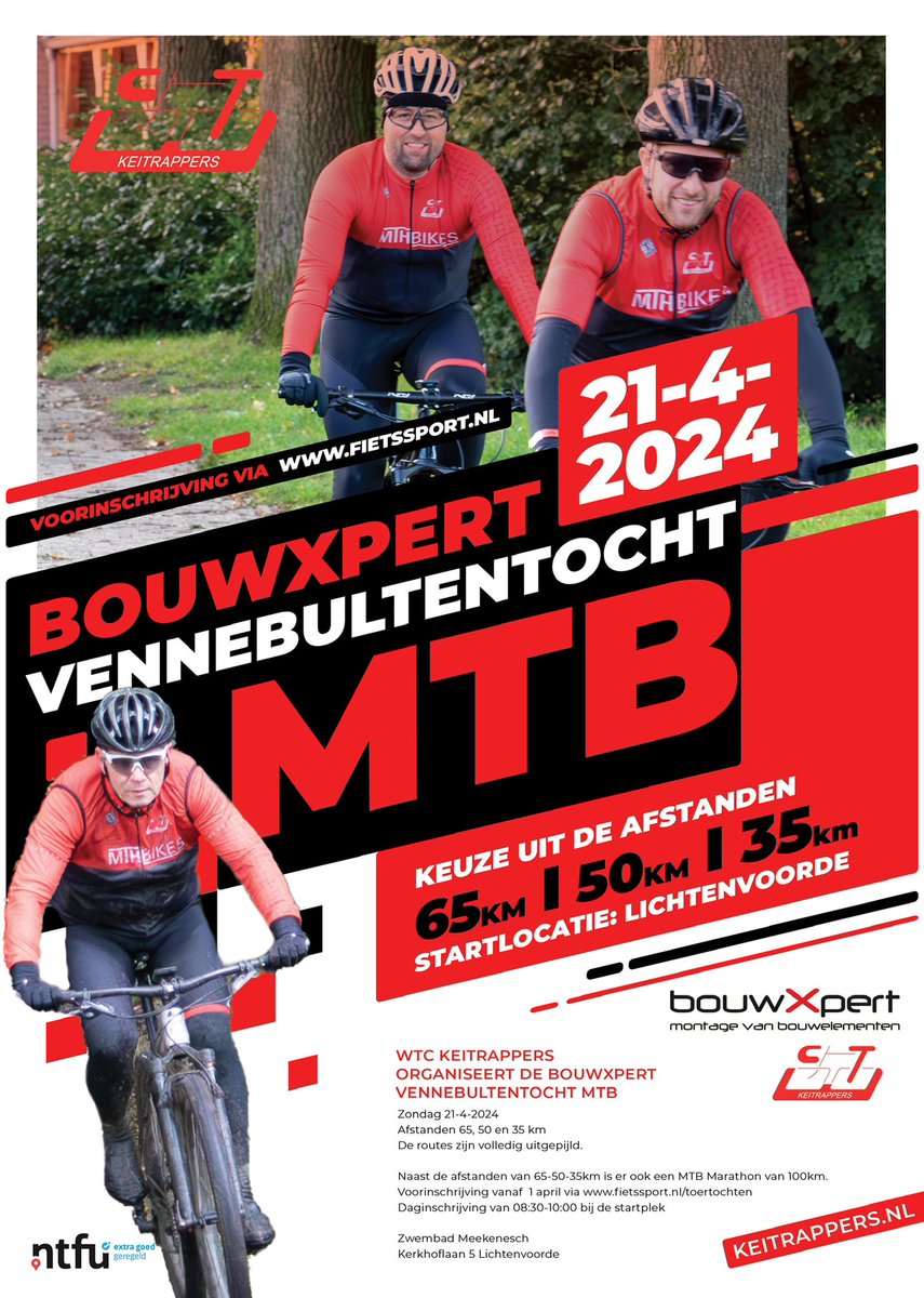 Op 21 april maar liefst 3 #Toertochten in #Lichtenvoorde . Op zondag 1 april gaat de inschrijving open ! #mtb #mountainbike #fietsen #atb #racefiets #toertocht #achterhoek