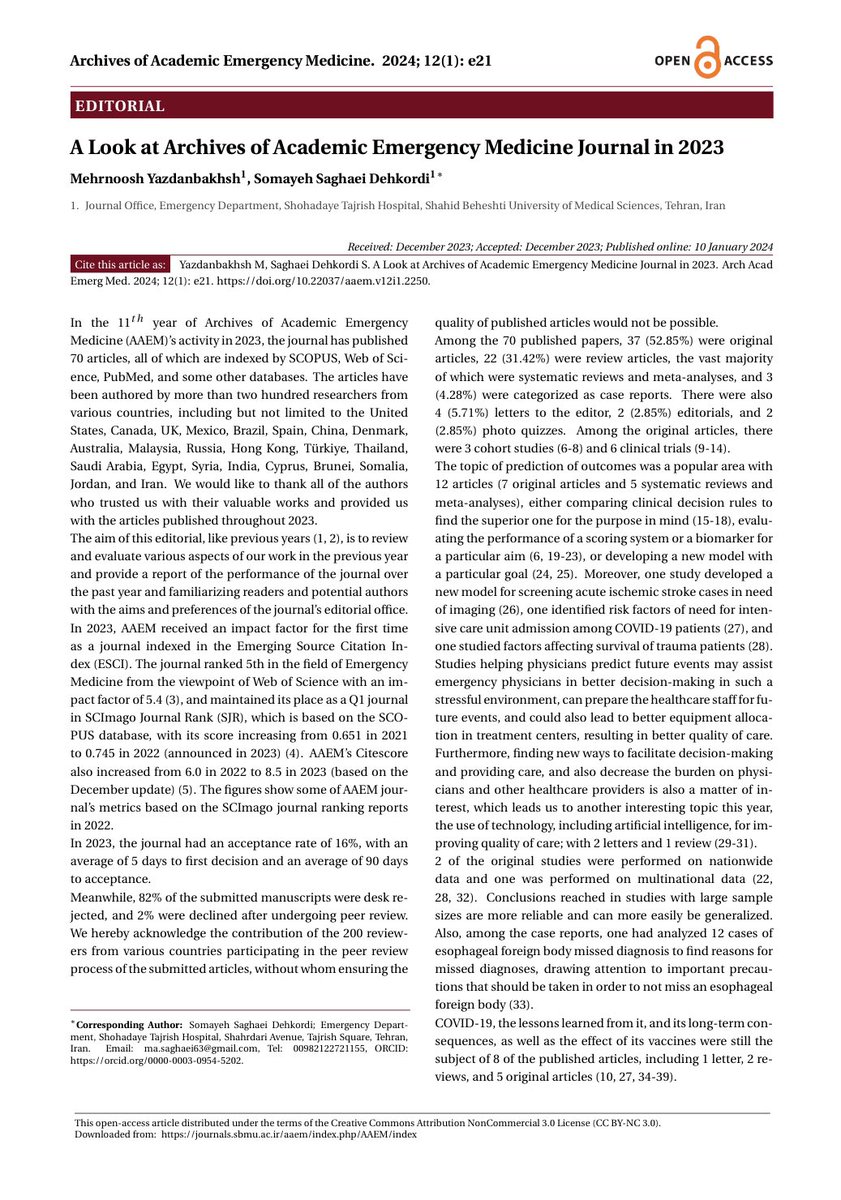 Full text link:
journals.sbmu.ac.ir/aaem/index.php…

#AAEMjournal #medicaljournal #medicalresearch #research #emergencymedicine #FOAMed #MEDed #criticalcare #evidencebasedmedicine
#EmergencyDepartment