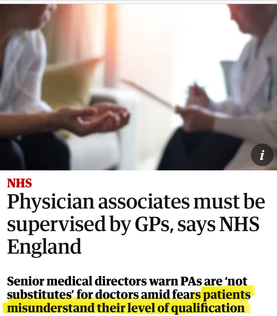 So NHS E have issued a statement saying each patient contact of PAs MUST be debriefed with their supervising GP. A medical director is worried that patients misunderstand PA level of qualification….well from the last 15 months it’s crystal clear so do PAs 🙃