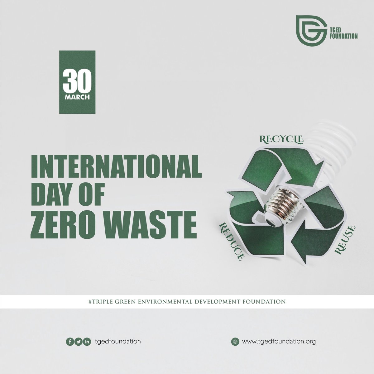The waste sector contributes to the triple planetary crisis of climate change, biodiversity and nature loss, and pollution. As we commemorate *INTERNATIONAL DAY OF ZERO WASTE* , TGED Foundation is committed to minimize and prevent waste, helping to address the planetary crisis