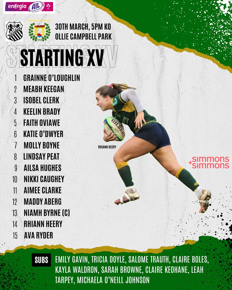 Our Squad for todays battle against @oldbelvowomen in Ollie Campbell Park. Please come down and support the women in what promises to be a cracker 🟢🟡 📆 Saturday 30th March 🕑 5pm 📍Ollie Campbell Park #ail
