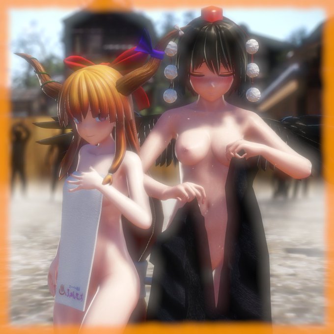 射命丸と萃香がタオル一枚のみで男湯で踊るようです。何故そういう状況になったのかは分かりません!【東方】 射命丸と萃香が布一枚で…… - 露出羞恥同好会・龍袋支部 (龍袋)の投稿|ファンティア[Fantia]  