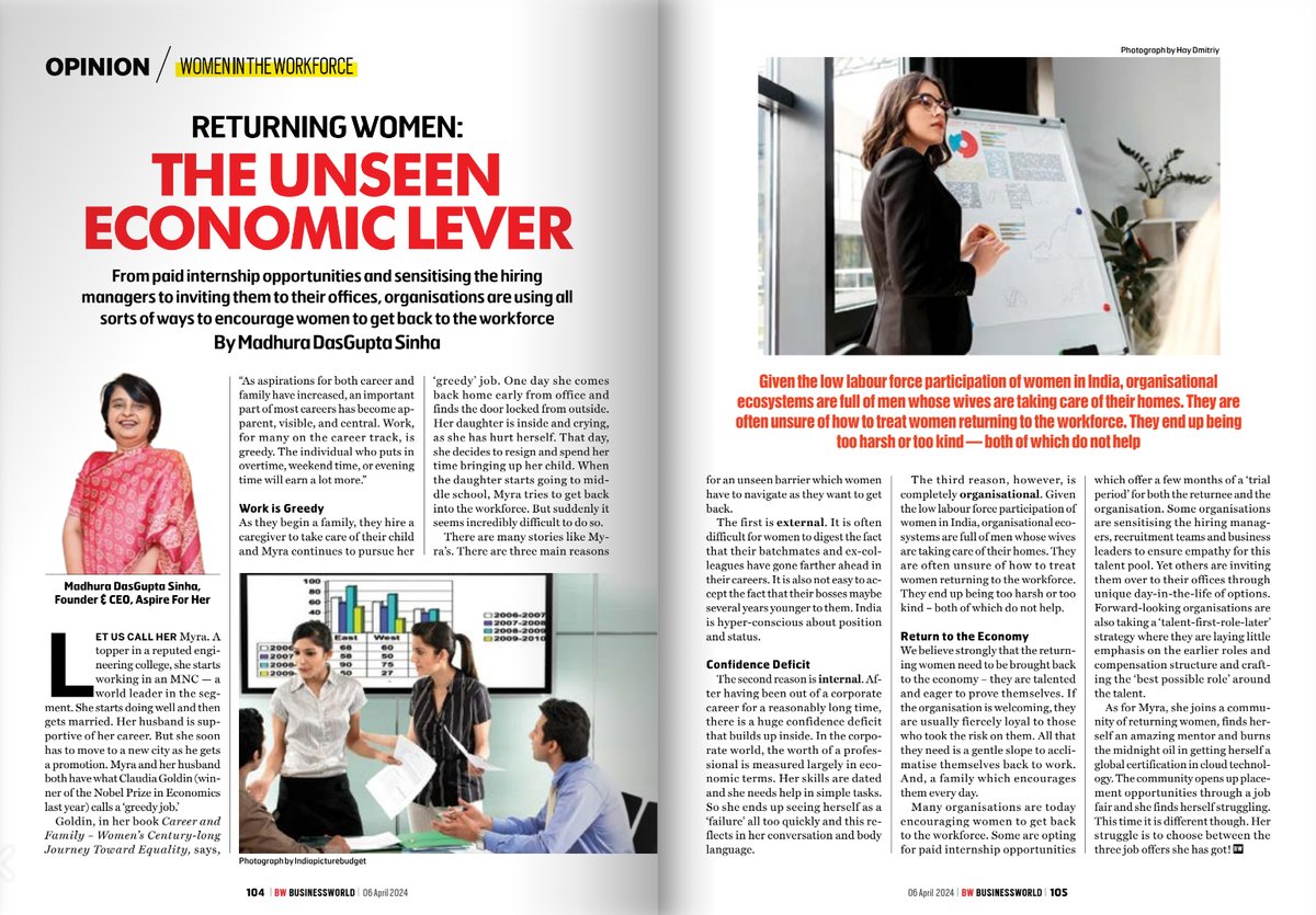 Madhura DasGupta Sinha continues to make the headlines! Our founder & CEO was featured in Business World, where she shared her take on women's participation in the workforce & how companies are shaping policies to encourage women returnees. Read the feature here.