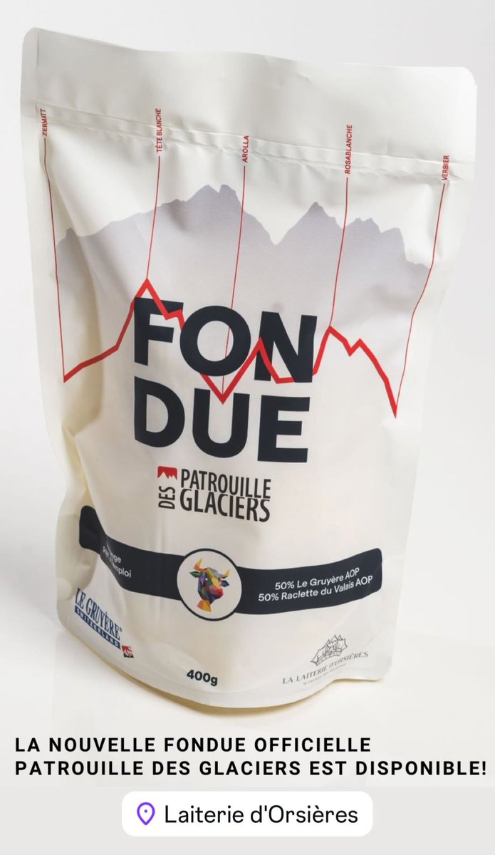 À un peu plus de 15 jours du premier départ de La Patrouille des Glaciers nous avons le plaisir de vous présenter la fondue officielle 🫕 Pour commander votre sachet de 400gr. c’est par ici 👇 laiterie-orsieres.ch/shop/fondues/8… #raclette #orsieres #gruyeres