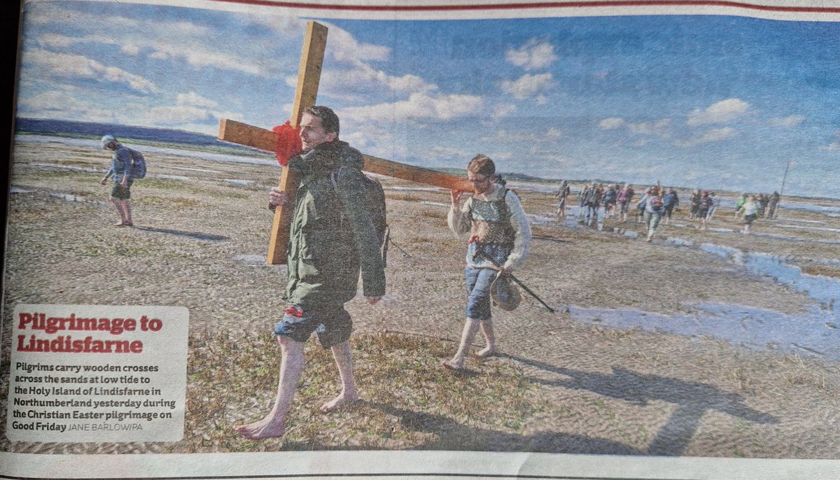 northerncrossuk's tweet photo. Northern Cross on yesterday's Crossing of the Sands to Holy Island. In the i paper this morning. #NX2024 https://t.co/EQIMxfxcrO