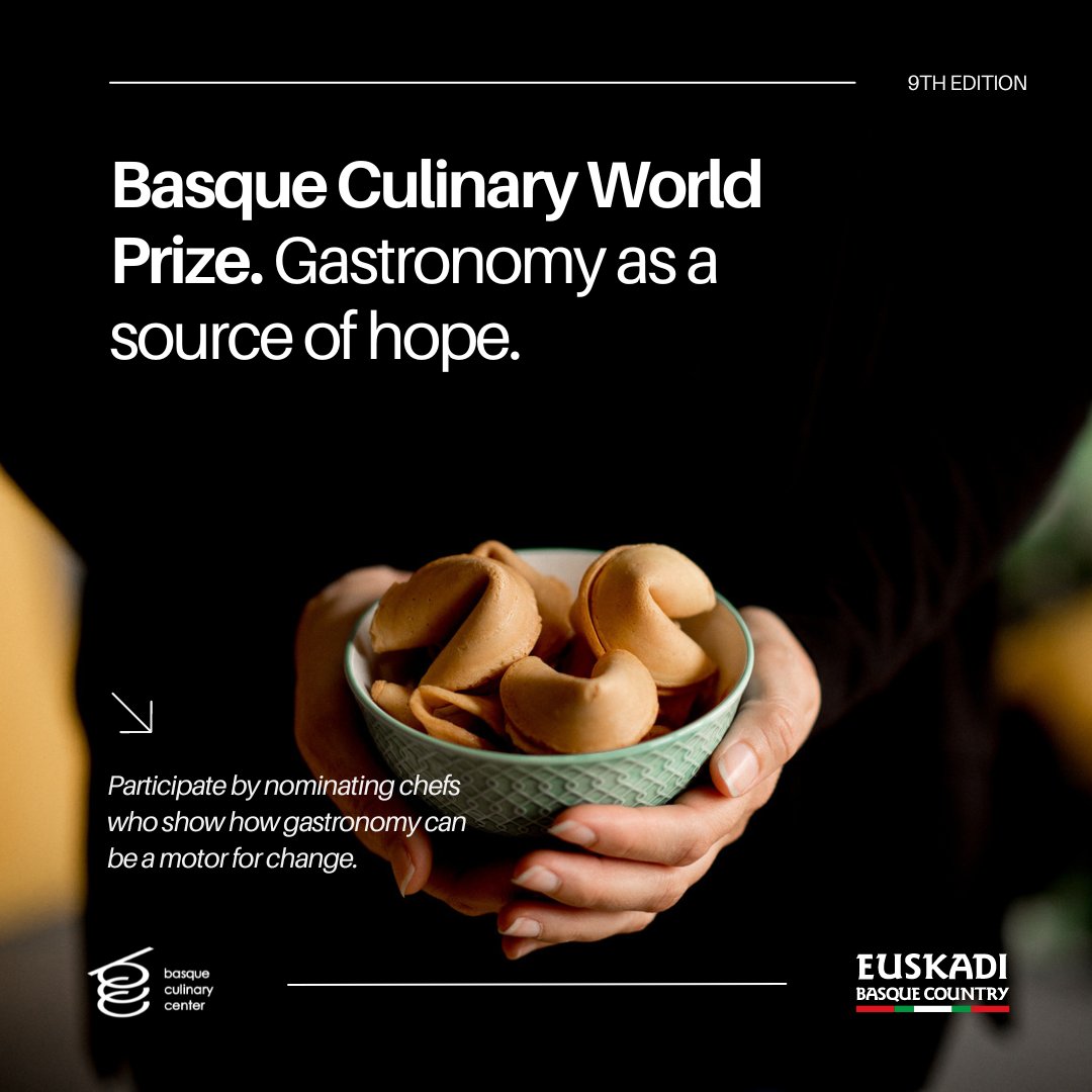 Basque Culinary World Prize. 🥠 Gastronomy as a source of hope.  📬  Participate nominating chefs who show how gastronomy can be a motor of change.   🔗 basqueculinaryworldprize.com/online-nominat… #BCWP #BCWP24 #foodforchange #transformingsociety #bculinary #euskadi #basquecountry