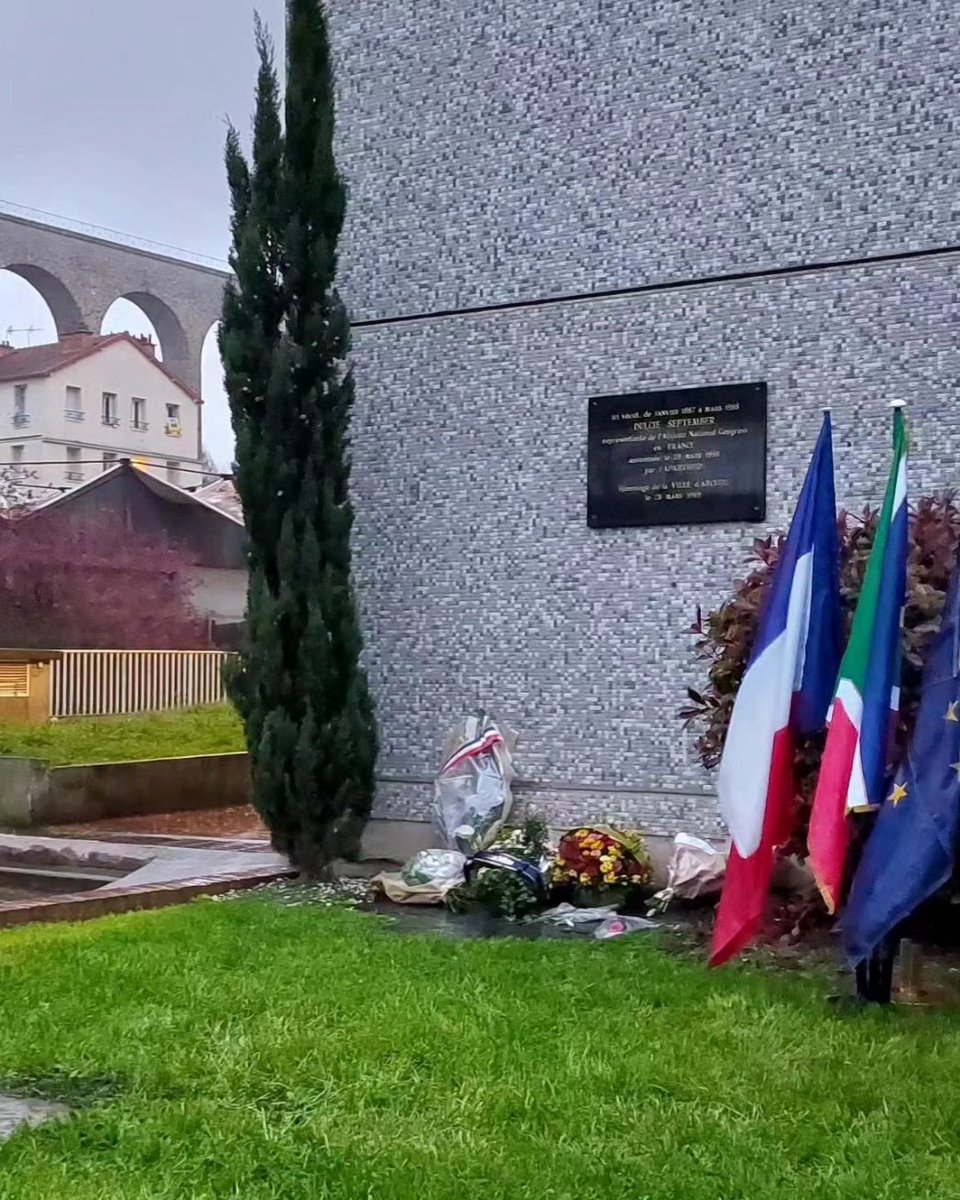 The ceremony was hosted by the Municipality of Arcueil outside the building where she used to live, with a Plaque in her name that reads: “Here lived from January 1987 to March 1988 Dulcie September, representative of the ANC in France, assassinated on 29 March 1988 by apartheid"
