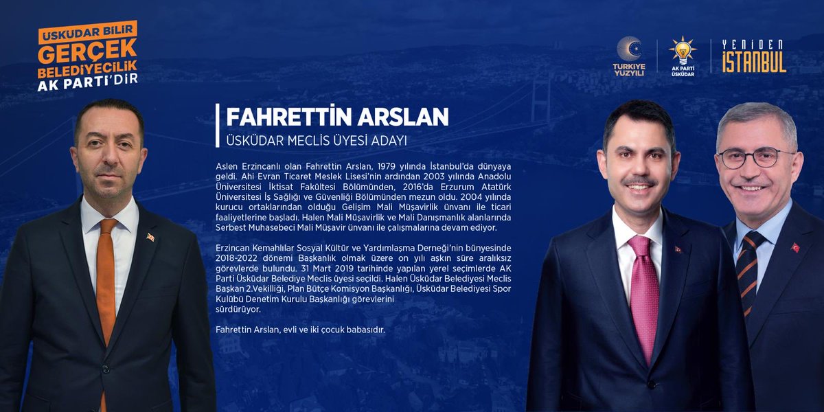 Yeniden İstanbul, yine yeniden Üsküdar diyerek çıkmış olduğumuz bu yolda tüm seçmenlerimizi eser ve hizmet belediyeciliği noktasında irade koymaya davet ediyorum. 

Sandıklarımıza sahip çıkarak İstanbul’da ve Üsküdar’da gerçek belediyecilik Ak Partidir diyeceğiz.