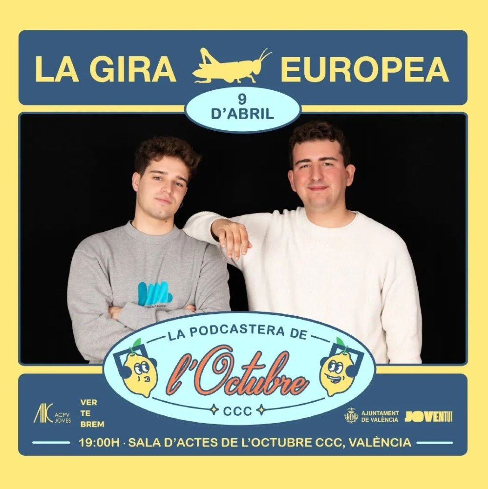 El pròxims en visitar la Podcastera de l'Octubre seran <a href="/LaGiraEuropea/">La Gira Europea</a>!

El pròxim 9 d'abril a l'<a href="/OctubreCCC/">OctubreCCC</a>. Us hi esperem ❤️