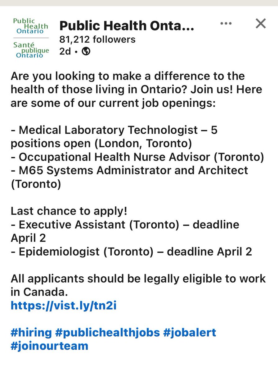 Ontario Public Health is still looking for the people to start our #COVID19Response ... 4 years later.