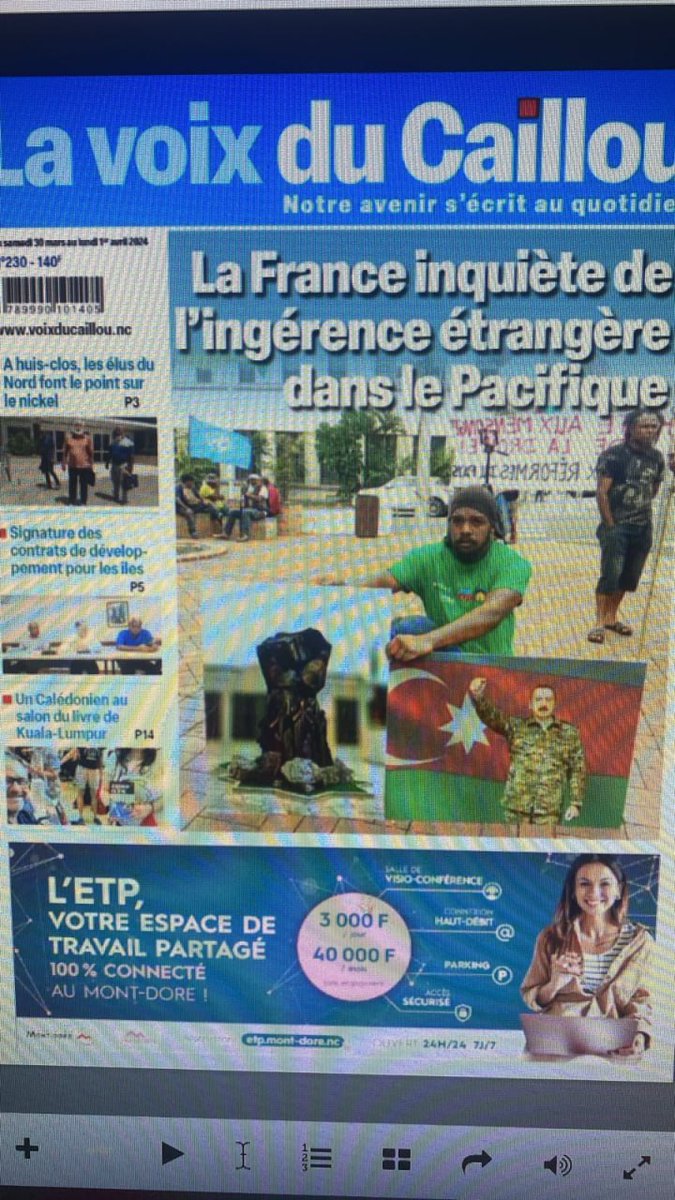 CaliberEnglish's tweet image. 🇦🇿🇳🇨On March 30, New #Caledonia-based magazine La Voix du Caillou published an article titled "External intervention in the Pacific Ocean: #France is closely monitoring the situation". The magazine’s cover featured the photo of Azerbaijani #President Ilham Aliyev as the main