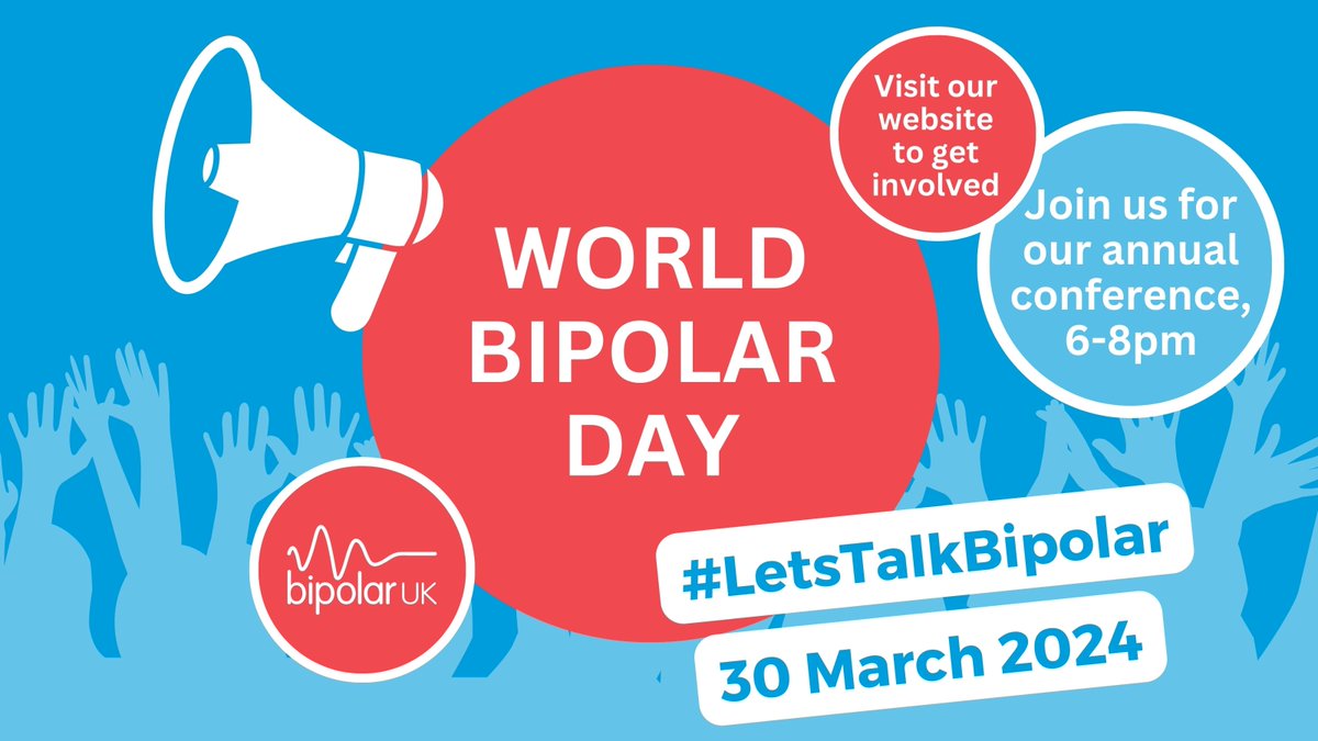 🌍 Happy #WorldBipolarDay! 🌎 1.3 million people in the UK live with bipolar. Let's unite to empower, support, and raise awareness, as well as to dispel the stigma 🙌 Visit our website to get involved and to join our conference at 6pm >> lght.ly/h5ali3d #LetsTalkBipolar