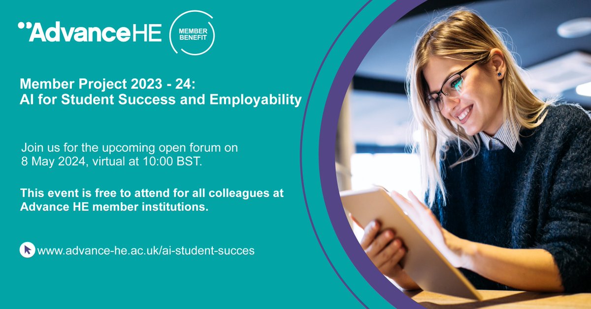 How can #AI support student success and employability? Gain valuable insights from our experts-led online forum to discuss how AI shapes graduate attributes and future employment in #higherEd sector. Book your free place here-social.advance-he.ac.uk/XK2wnj