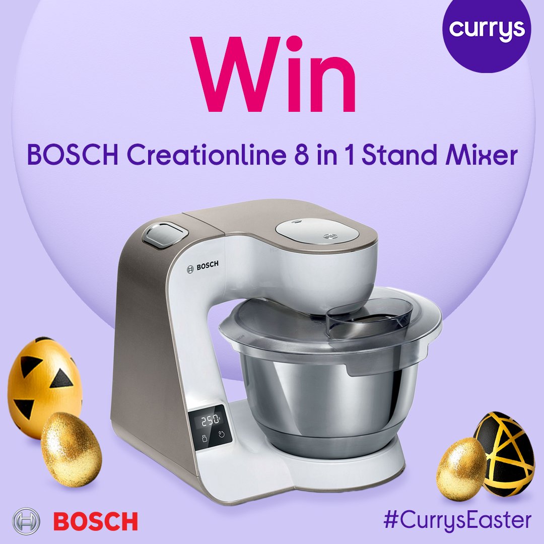 We have an egg-stra special series of giveaways leading up to Easter! 🐰 ✨ Today's prize is a Bosch Creationline 8 in 1 Stand Mixer How to win: 1) Follow @Currys 2) Like and reply to this post letting us know how you are celebrating Easter using #CurrysEaster