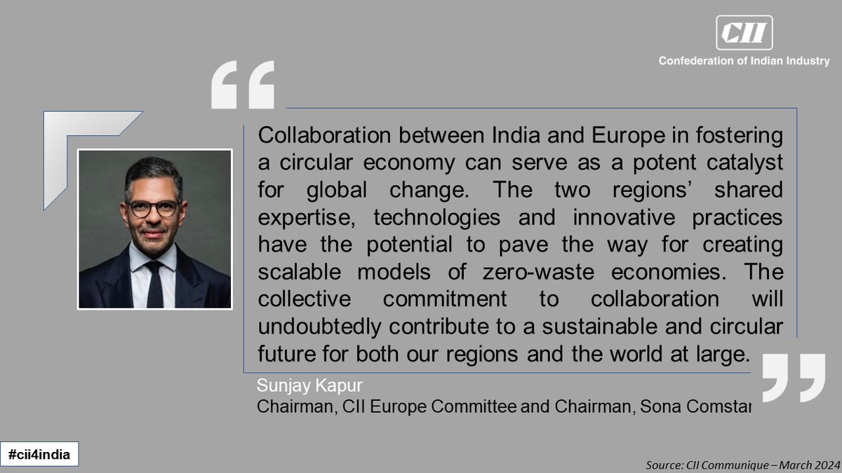 One of the cornerstones of #IndiaEurope cooperation lies in their economic ties, highlighted @sunjaykapur, Chairman, CII Europe Committee and Chairman, @sonacomstar. Read his insightful article on strengthening India-Europe ties through #Trade & #Sustainability. Subscribe to…