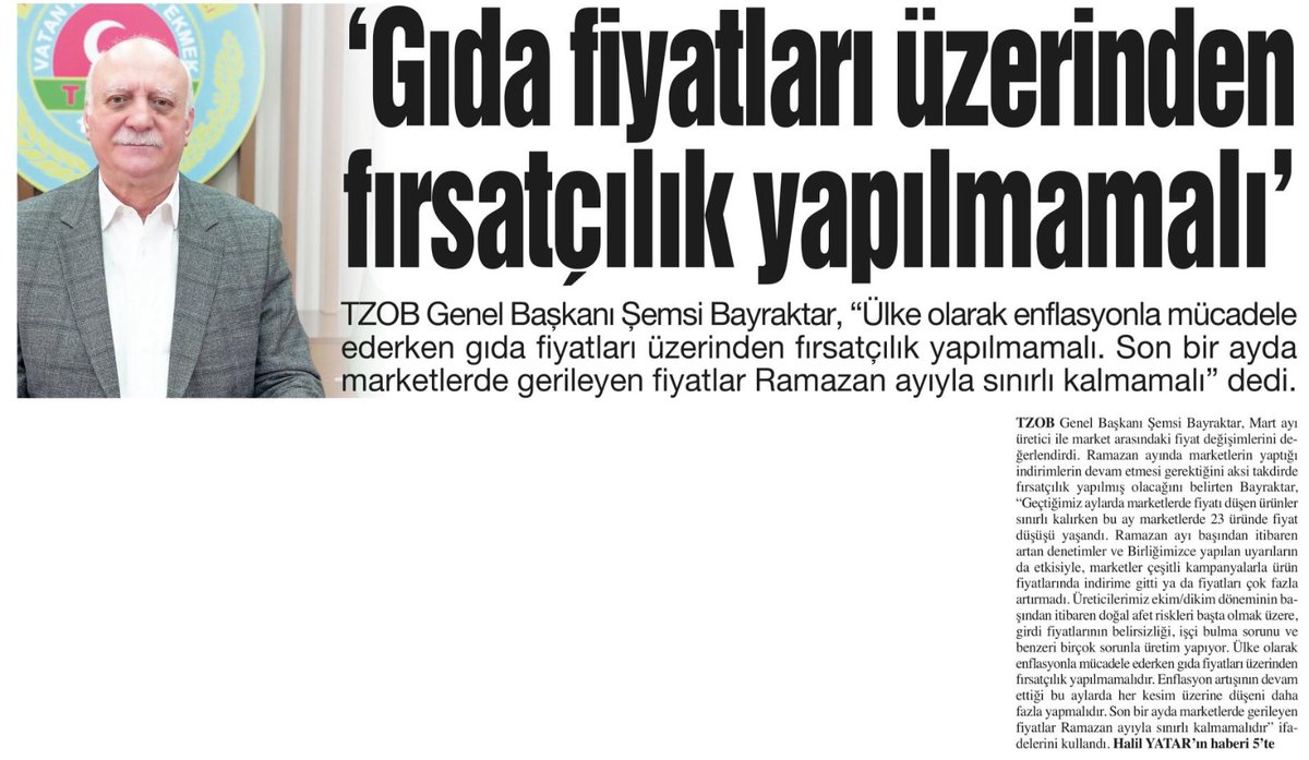 semsibayraktar's tweet photo. Mart ayında üretici market arasındaki fiyat farklılıklarını, 5 ürünün 4 farklı market ve 4 farklı pazardaki fiyat değişimlerini ve girdi fiyatlarındaki değişimleri değerlendirdiğim basın açıklaması gazetelerde geniş yer buldu. https://t.co/Gm7cnrf8UQ