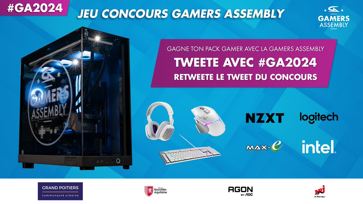 🚨 Il est l'heure de célébrer cette #GA2024 avec un énorme concours comme on les aime ! Tente de remporter un PC gaming & un pack de périphériques avec casque, clavier et souris ! Pour tenter ta chance : 🔹 Tweete avec #GA2024 🔹 RT ce post Fin du #concours le 02/04. GLHF