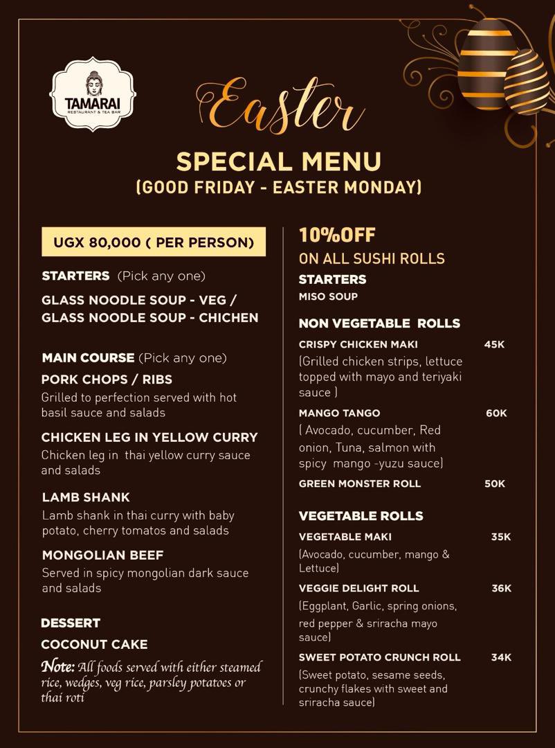 Come dine with us this Easter 📍plot 4 ,Kololo lower terrace