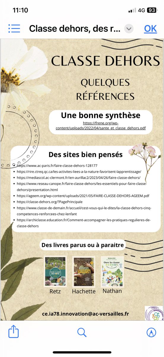 Et si , en attendant le soleil, on se documentait sur le dispositif « classe Dehors »? Ici quelques ressources ( non exhaustives) … #innovation78 #classedehors @MdsTice