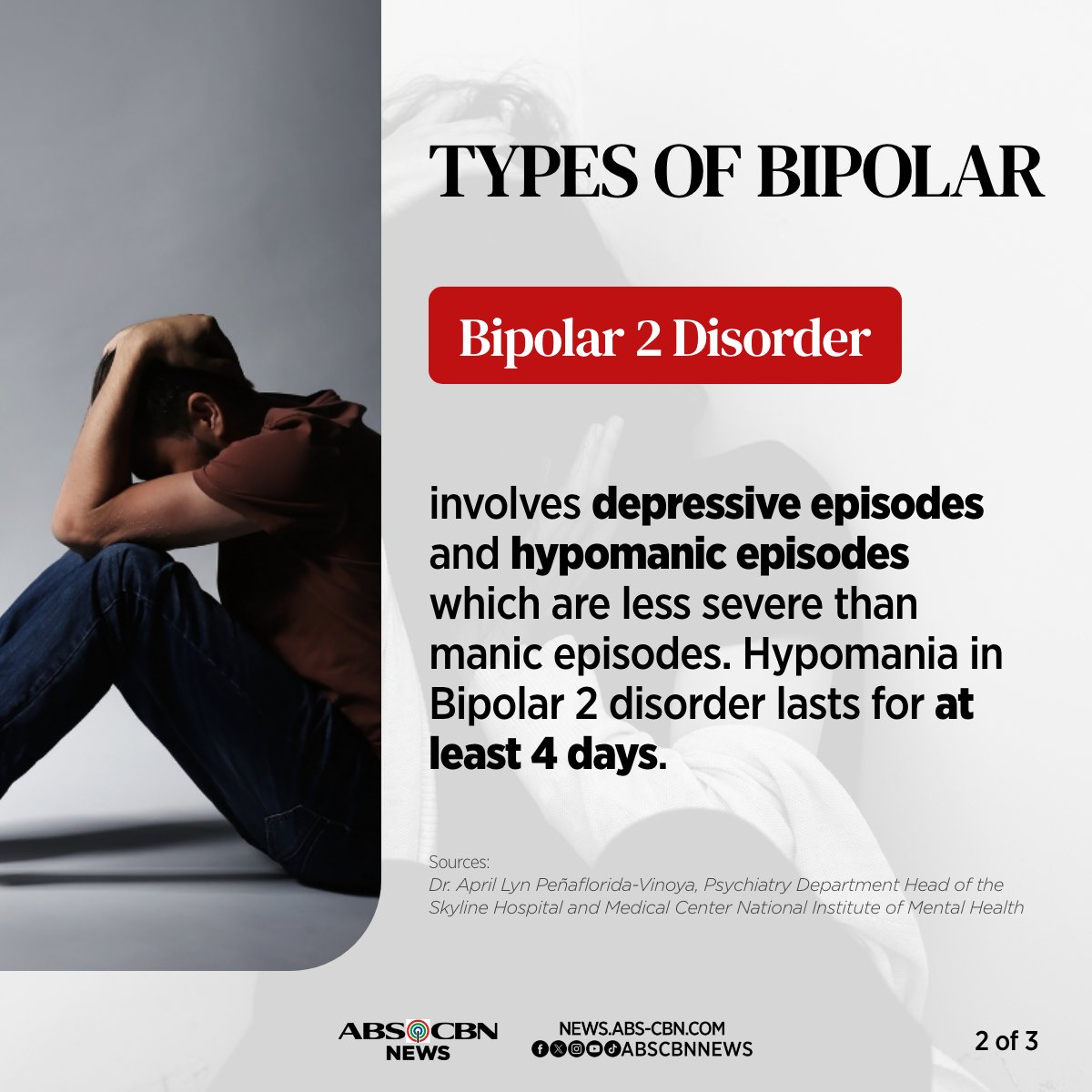 This #WorldBipolarDay, let’s strive to understand the illness more so we can better help those who have it and check ourselves for early symptoms. Here are the basic things you need to know about the disorder: READ: news.abs-cbn.com/news/2024/3/30…
