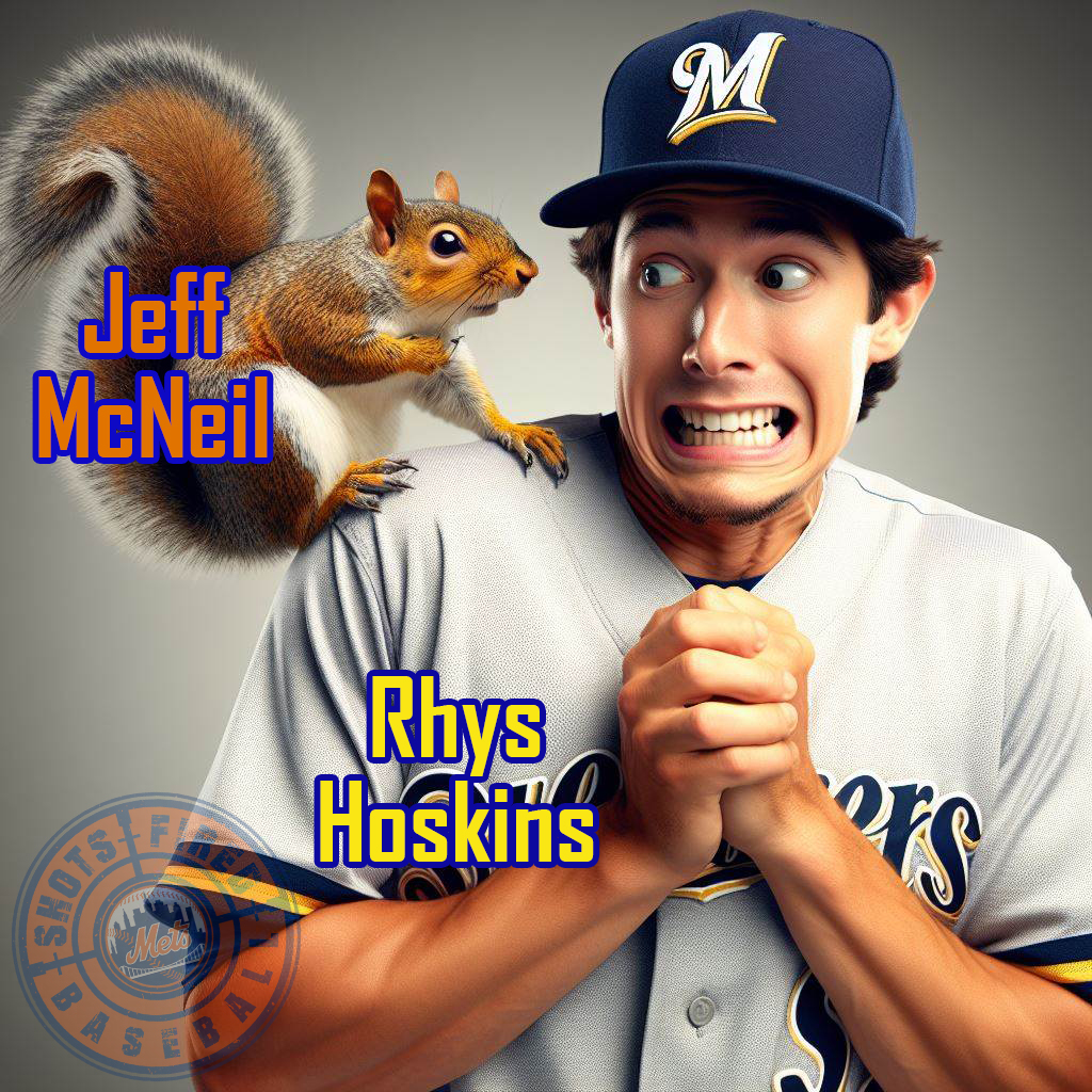 mrpaden's tweet photo. Rhys Hoskins fears The Squirrel @JeffMcNeil805 @mets #mets #brewers https://t.co/G1Y6q5Wxqw