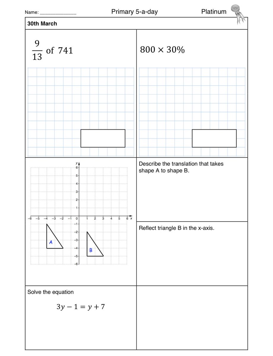 Primary 5-a-day with 4 levels of difficulty: bronze, silver, gold and platinum #corbett5aday #maths5aday Answers: corbettmathsprimary.com/2018/05/30/5-a…