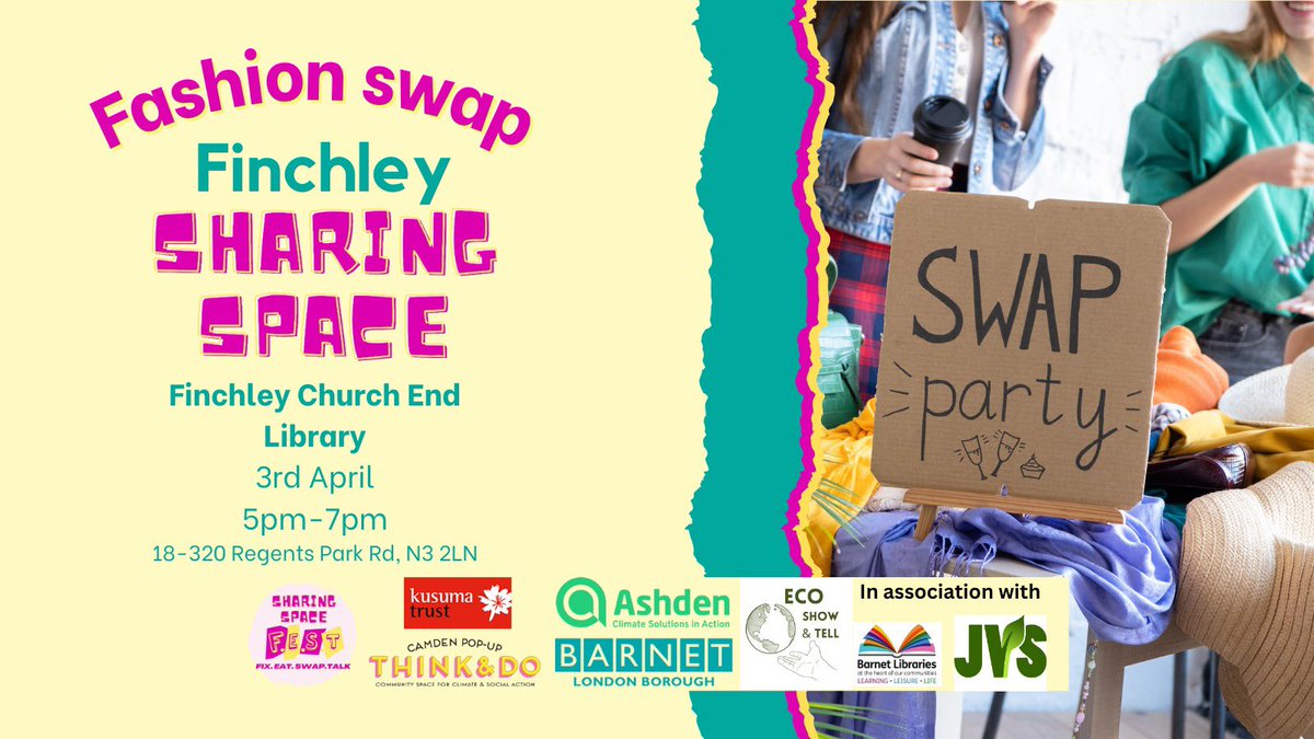 Do you have some beautiful clothes (in great condition) you fell out of love with? Bring them to our fashion swap and take home some new-to-you items you love! Register@ eventbrite.co.uk/e/861975169937 ⏲️Wednesday, 3rd April, 5-7pm, Finchley Church End library. ecoshowandtell.org/events