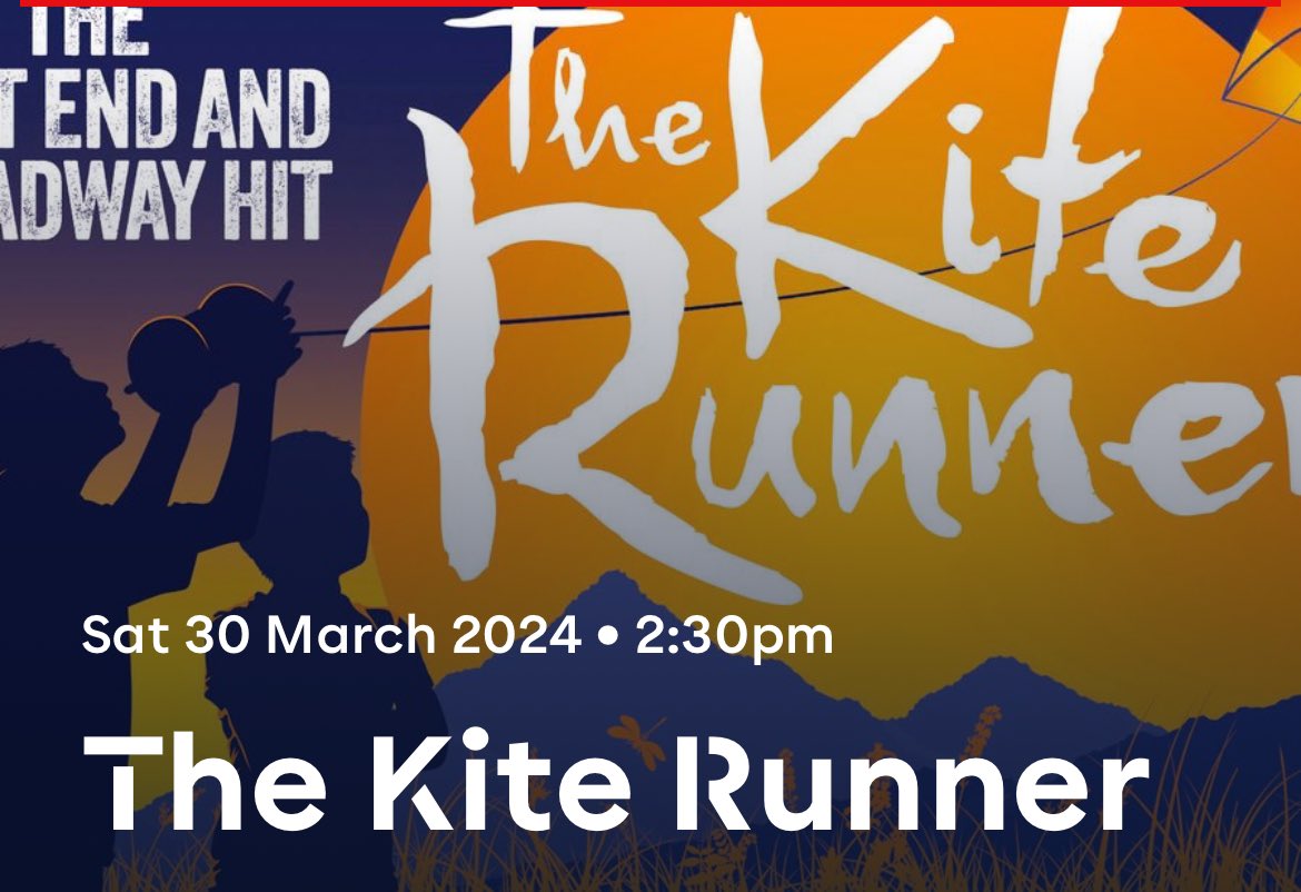 Last chance to see this stunning play, The Kite Runner at @StoryhouseLive today. Do go. You ll be thinking and talking about it for so long after. And remembering the stunned silence at the interval, the standing ovation at the end, the superb acting and music.