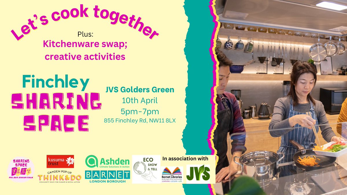 Barnet residents, join us for a FREE fun event where you can join hands-on foody activities, such as cooking Indian and Mexican vegan dishes; swapping second-hand kitchenware, and decorating bunting with natural food-waste dye. eventbrite.co.uk/e/861989101607 10th April, Golders Green