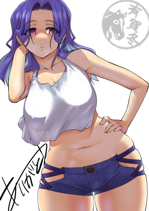 TLでホットパンツの日みたいな文字列を見た気がしたのでそうなのかと思って慌てて描いたけど、調べてみたら違うらしいのでええいもういいや!と出す、結果的に唐突なホットパンツ龍田さんああなんだか肉がついていく…… 