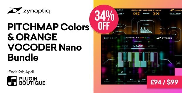 Save 34% on the Zynaptiq PITCHMAP::COLORS + ORANGE VOCODER NANO Bundle. Offer valid until April 9th. 🔗 pluginboutique.com/product/2-Effe… (affiliate link) @zynaptiq