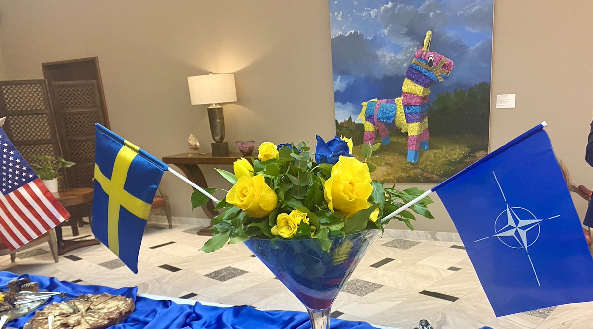 One of the highlights of diplomatic events of last week-reception hosted by  🇺🇸Amb. K.Kavalec to celebrate Sweden’s🇸🇪 accession to NATO. THY for the hospitality, hope,next time for Georgia🇬🇪.
It was also celebration of #WomenInDiplomacy ! <a href="/Odobes1Luminita/">Luminita Odobescu</a> <a href="/ThereseHyden/">Therése Hydén</a> <a href="/USAmbRO/">Chargé d'affaires Michael L. Dickerson</a>