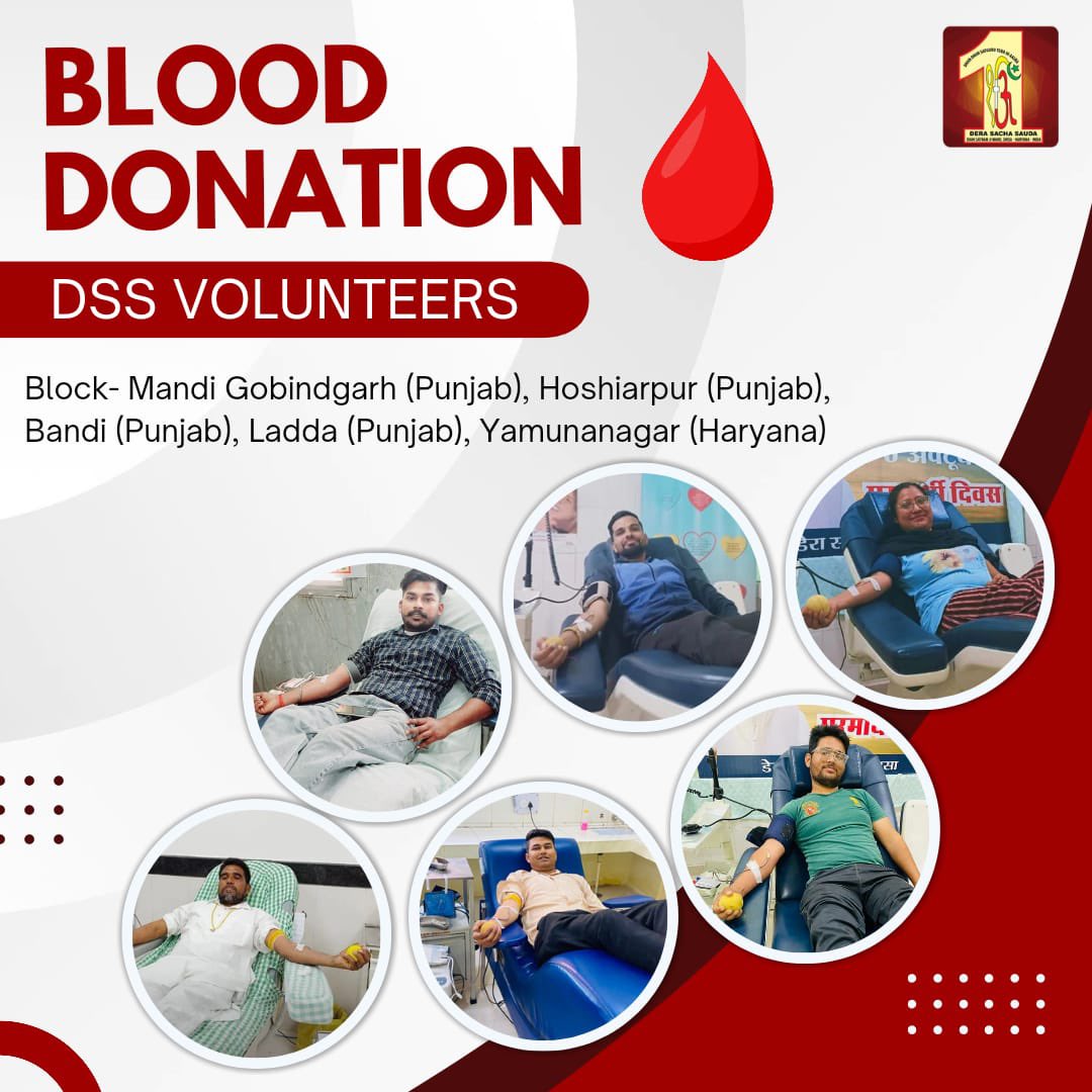 Dera Sacha Sauda volunteers are generously donating🩸blood to patients in need, guided by the teachings of Saint Dr MSG. Join this noble cause and be part of a movement that uplifts the humanity. #DeraSachaSauda #DonateBlood #SaintMSGTeachings #SaintGurmeetRamRahimSinghJi…