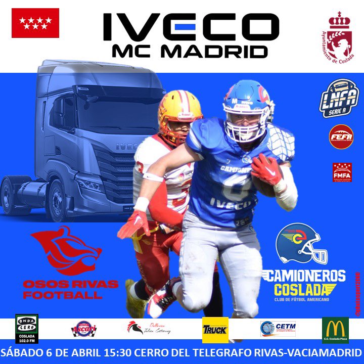 El próximo sábado,cerramos la liga 2024  con un clásico del football  madrileño #BluePride  #SangreAzul @mc_iveco @IvecoES @FEFA_Spain @RevistaTRUCK @Ayto_Coslada @madridxfootball @CetmTransporte @deportecmadrid