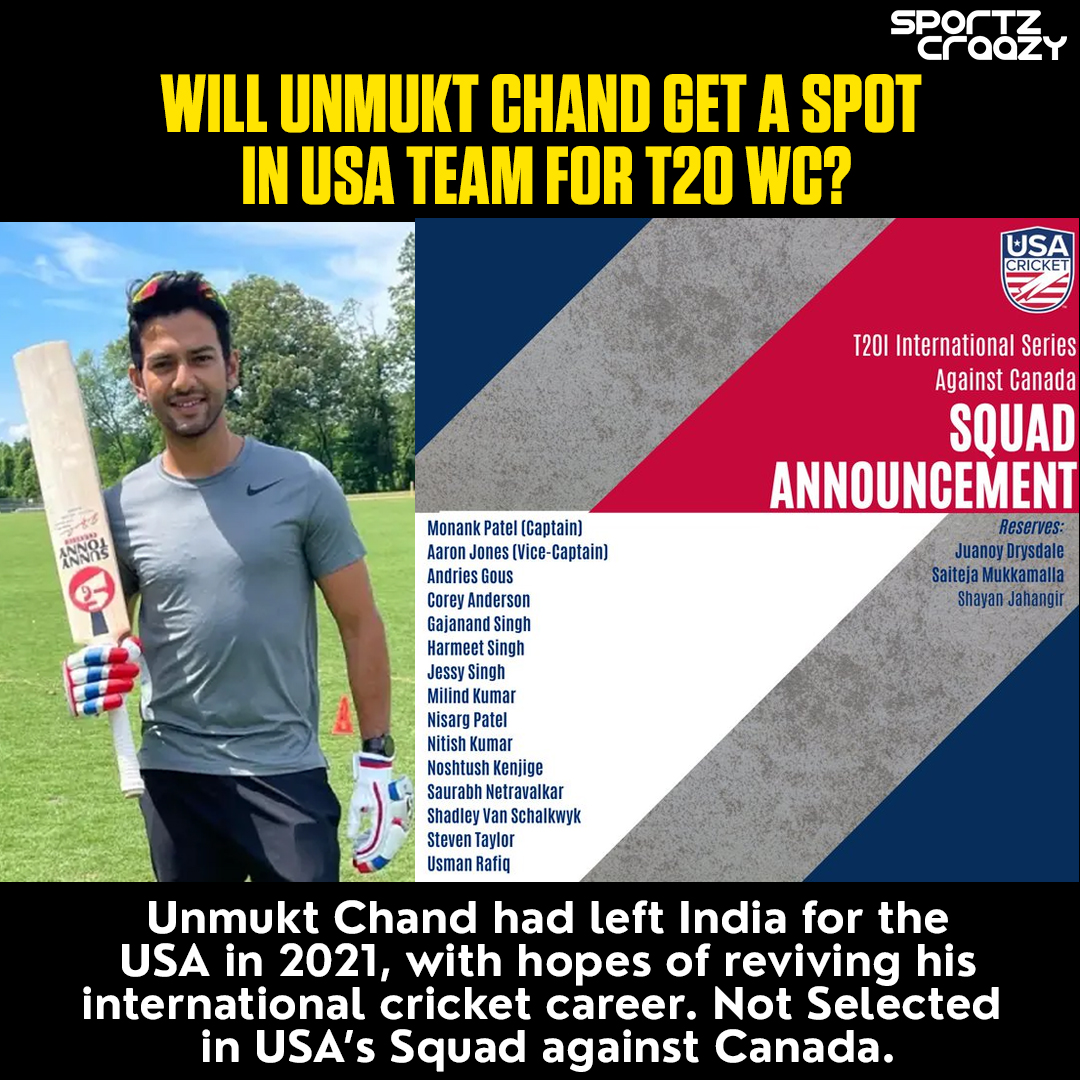 Former India U-19 skipper #UnmuktChand faces setback as he misses out on #USAsquad selection for #T20Iseries against #Canada. Dreams of facing India remain unfulfilled. 🏏🇮🇳

#Cricket #T20WorldCup24 #CricketDreams #TeamSelection #Sportzcraazy #Followus #Skipper #BreakingNews