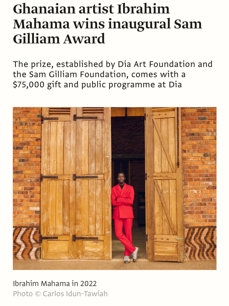 Exciting news for Ghana ones again. Feeling very honored to be the inaugural recipient of the Sam Gilliam Prize. Special thanks to the <a href="/DiaFoundation/">Dia Art Foundation</a> and Sam Gilliam Foundation. To every creative out there. Much gratitude