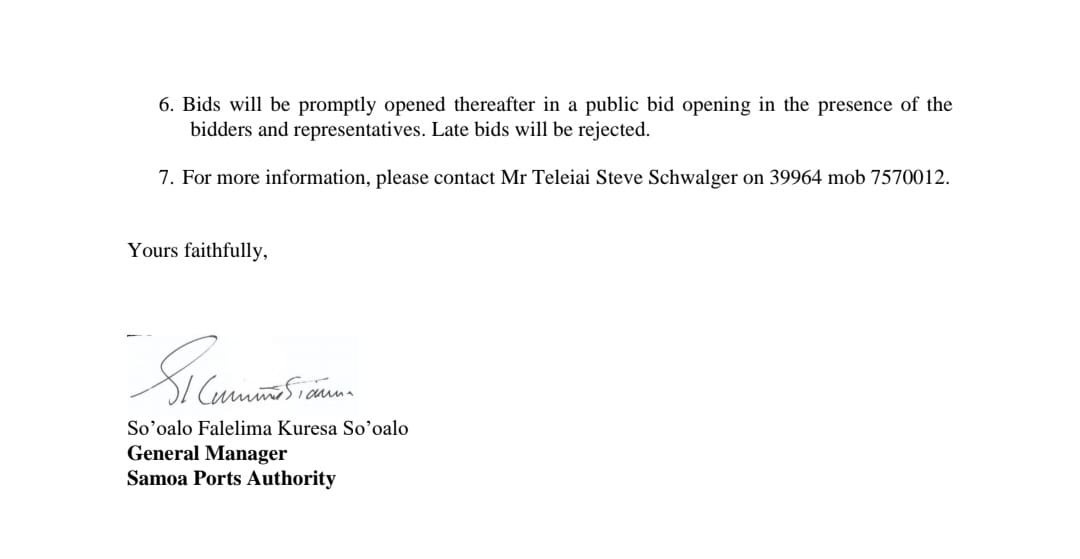 INVITATION FOR BIDS: Samoa Ports Authority