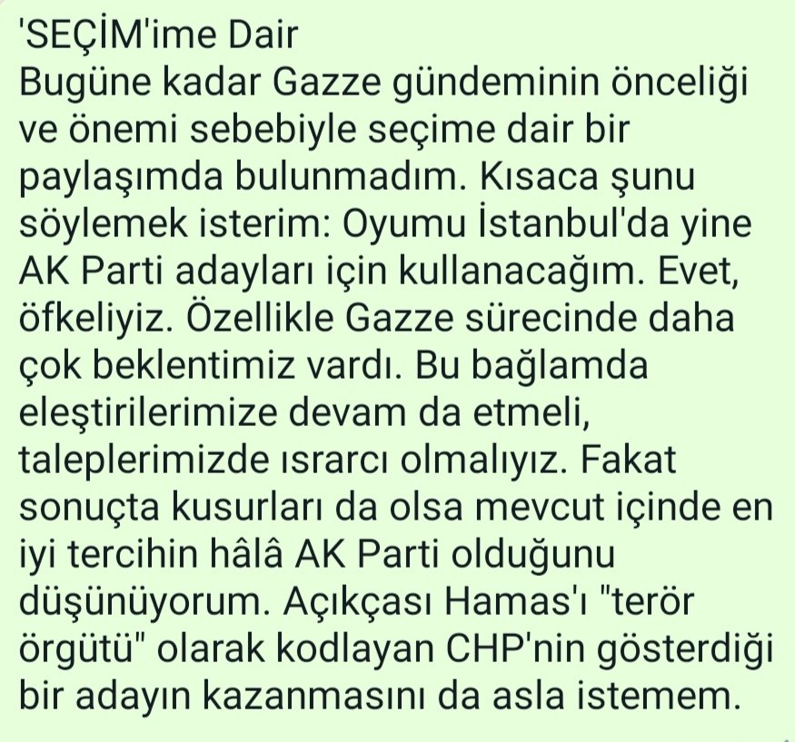 İstanbul'da iki aday arasında geçecek olan seçimlerde tercihim daha kötü olandan değil tabiî. CHP ile aynı iklimi solumayı düşünmek bile kötü. İdeal siyaseti temsil etmese de mevcut içinde en makul seçim AK Parti. Bu yüzden oyum Murat Kurum'a. Hayırlı olur inşallah.