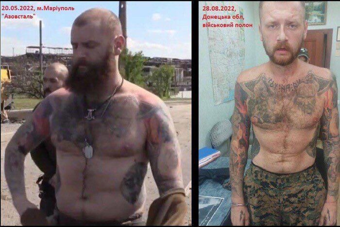 These are photos of Oleh Mudrak. Leaving Azovstal May 2022 and in captivity August 2022. He survived the terror act in Olenivka camp. Was in ru captivity for 4 month. His health in russian captivity deteriorated so much that already back in Ukraine his heart stopped. He was 35.
