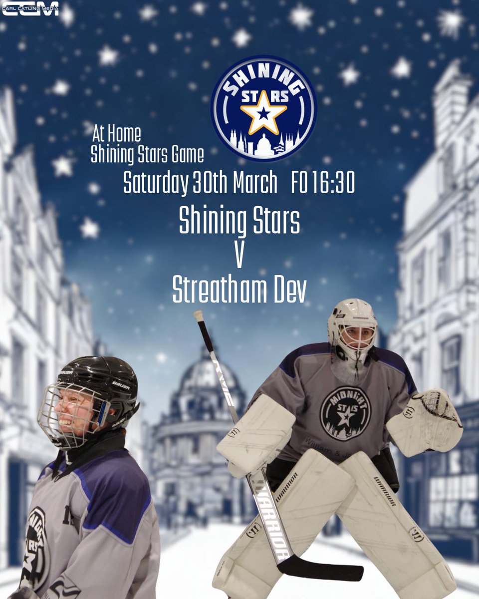 🌟SHINING STARS GAME DAY🌟 

Shining Stars take on Streatham Development at home today, 16:30 face off! 

Come along and cheer the girls on!! 🏒