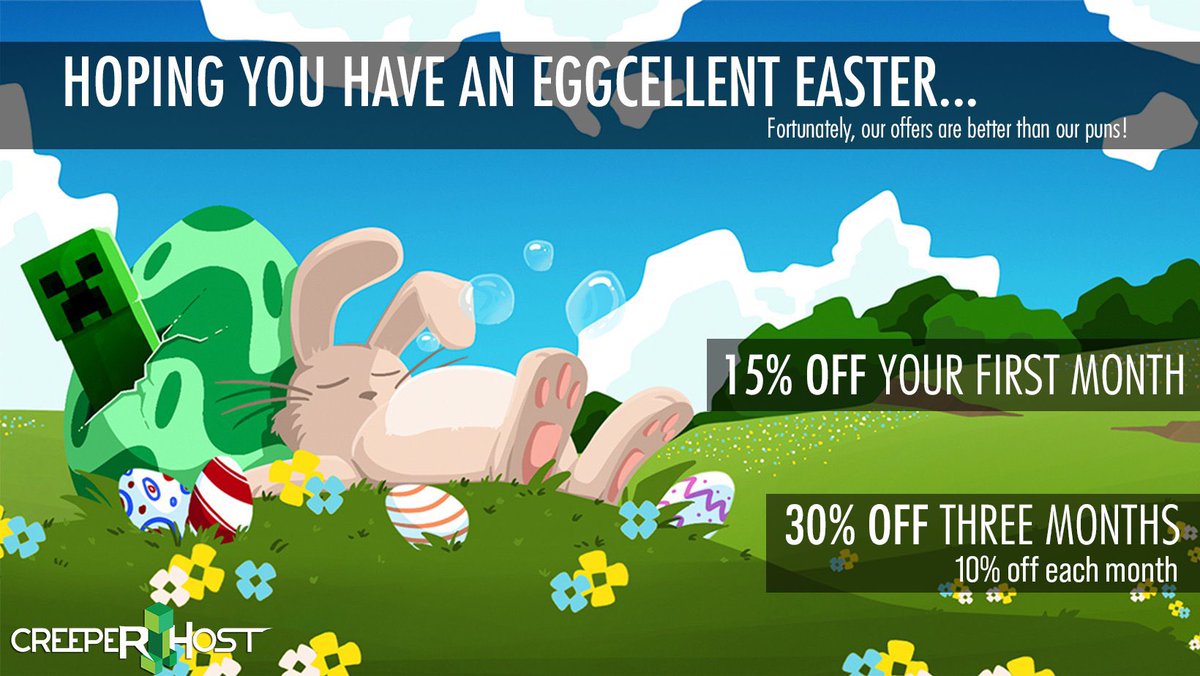 CreeperHost's tweet image. 🐰🌷 Hop into savings with our Easter Sale! 🌷🐰 Don't miss out on this egg-ceptional opportunity to level up your gaming experience!
creeperhost.net/promo/easter
#MinecraftServers #GameServers #EasterSale