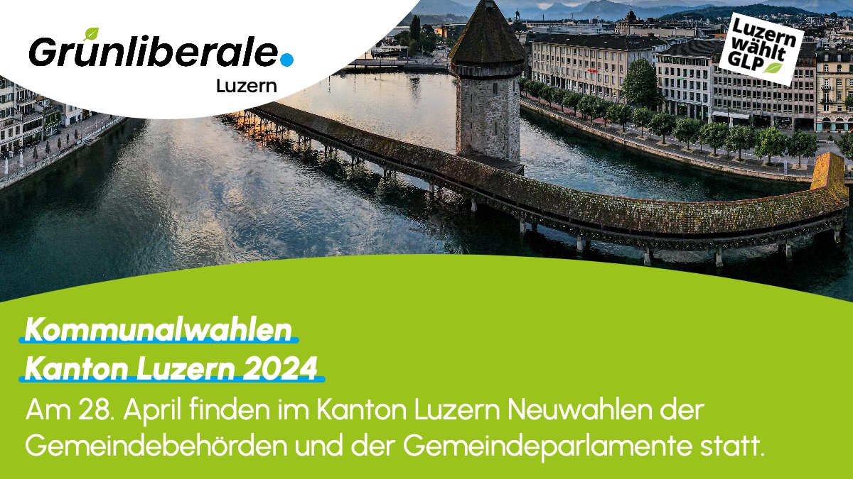Im Kanton Luzern finden am 28. April 2024 die Neuwahlen der Gemeindebehörden und Gemeindeparlamente. 🌱🗳️
Als GLP haben wir zahlreiche Kandidierende in 10 verschiedenen Gemeinden im Kanton Luzern.
🔗 lu.grunliberale.ch/Wahlen-2024.ht…