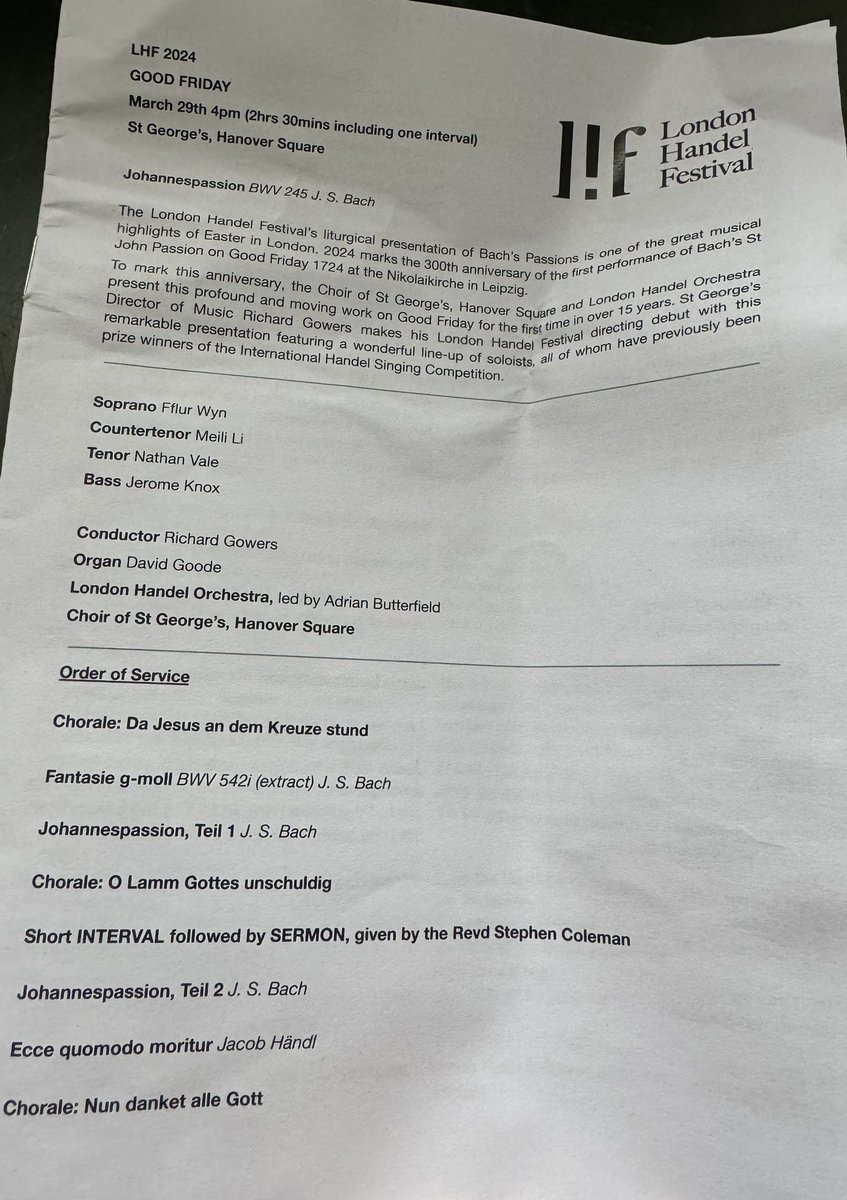 A great privilege to preach yesterday at the liturgical presentation of Bach’s St John Passion @mayfairparish as part of the @LHandelFestival on the 300th anniversary of its first performance. An utterly remarkable and moving performance under the direction of @RichardGowers